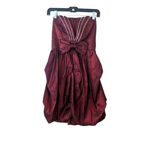 Valleygirl Y2K 90s Dark Romantic Maroon Bow Bubble Hem Formal Dress Size Small